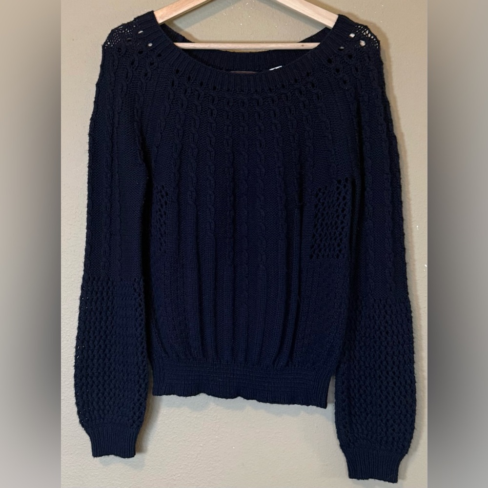 Anthropologie Guinevere Navy Blue Crewneck Alpaca Wool Knit Sweater Size Large - Picture 2 of 6